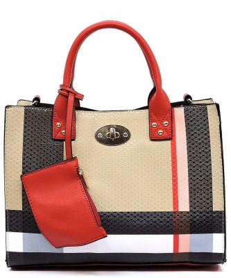 Plaid Check Printed 3-in-1 Satchel Bag BT2703 RED